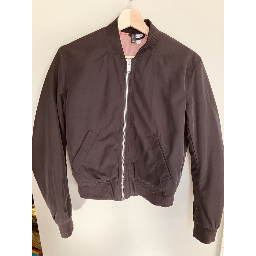H&M Divided Women's Bomber Jacket – Black – Size US 4 – Pink Lining